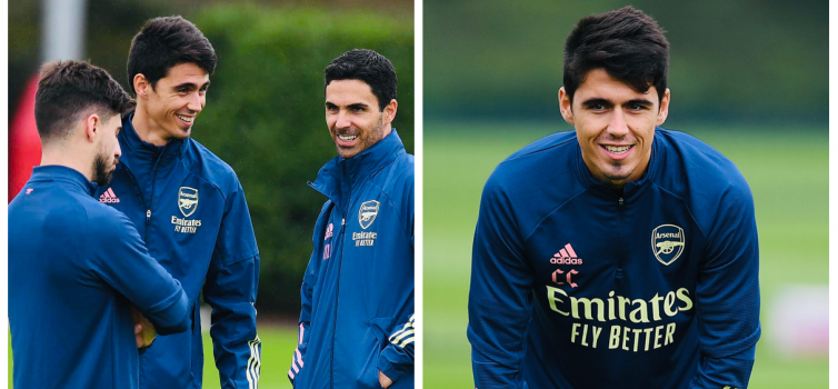 Carlos Cuesta (centre) with Miguel Molina and Mikel Arteta