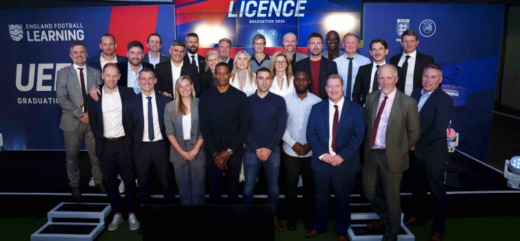 Back row, left to right: Michael Skubala, Marink Reedijk, Carl Plunkett, Kalam Mooniaruck, Bernardo Cueva, John McDermott, Lucy Pearson, Sean Dyche, Will Antwi, Pete Wild, Leighton Baines, Mark Jackson. Middle row: Alan Sheehan, Louise Newstead, Kelsey Byrne, Debbie Hewitt, Jody Cauldwell. Front row: Ben Wilkinson, Matt Bloomfield, Vicky Jepson, Micah Hyde, Mehmet Ali, Hassan Sulaiman, Matt Beard, Ian Bateman, Mike Scott.