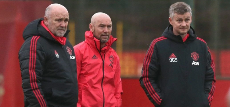 Dempsey (centre) was assistant to Solskjaer at Cardiff, Molde and United