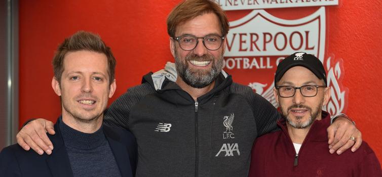 Michael Edwards (left) with Jurgen Klopp and Mike Gordon 