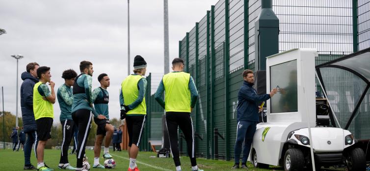 Set piece coach Alan Russell with the video analysis buggy 