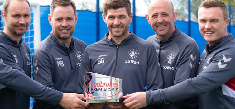 Left to right: Jordan Milson, Michael Beale, Steven Gerrard, Gary McAllister and Tom Culshaw