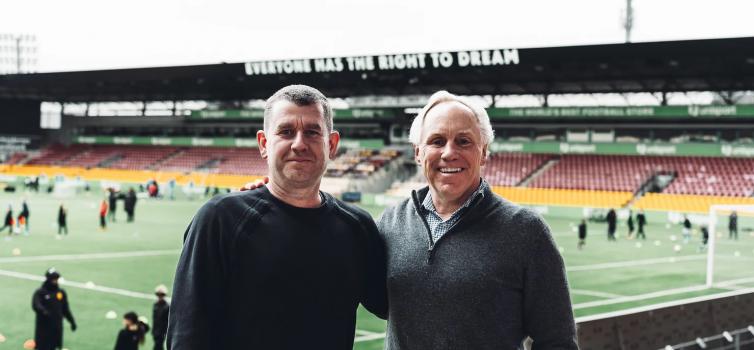 Tom Vernon (left) with new Right to Dream CEO Dan Dickinson