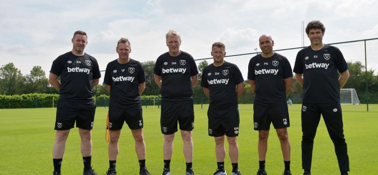 Left to right: Kevin Nolan, Stuart Pearce, David Moyes, Billy McKinlay, Paul Nevin and Xavi Valero