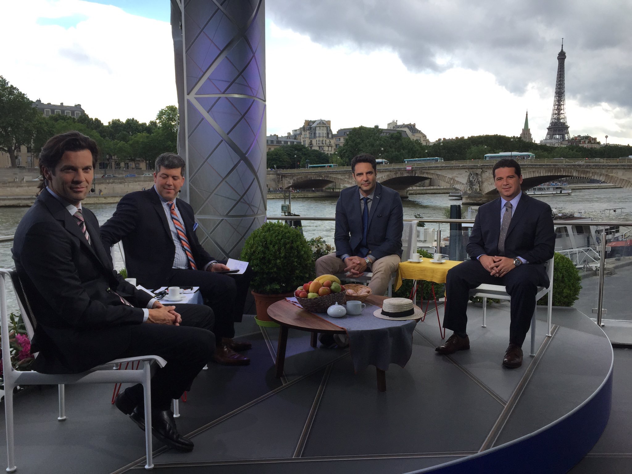 Ruiz (second from right) working for Spanish TV at Euro 2016