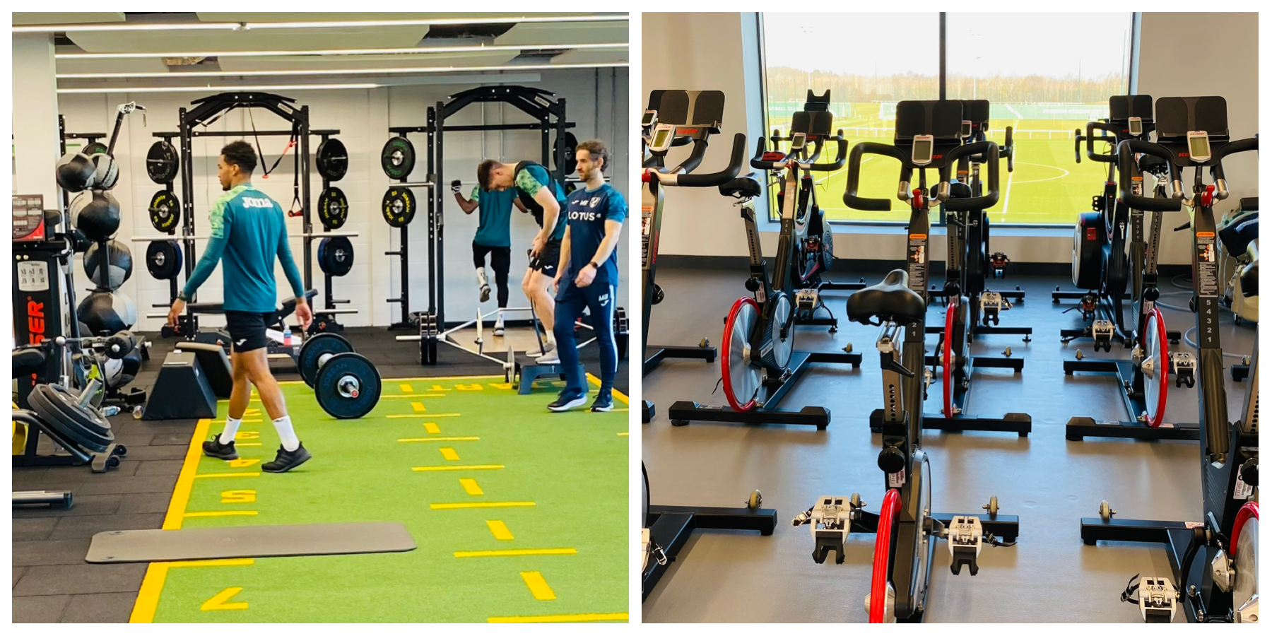 Left: Inside the purpose-built gym; right: bike room. 