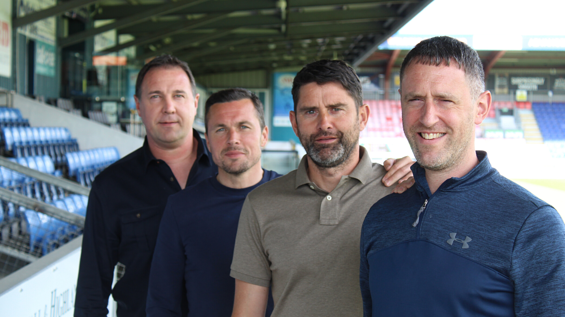 Left to right: Malky Mackay (manager), Don Cowie (assistant), Stuart Taylor (first team coach) and Enda Barron