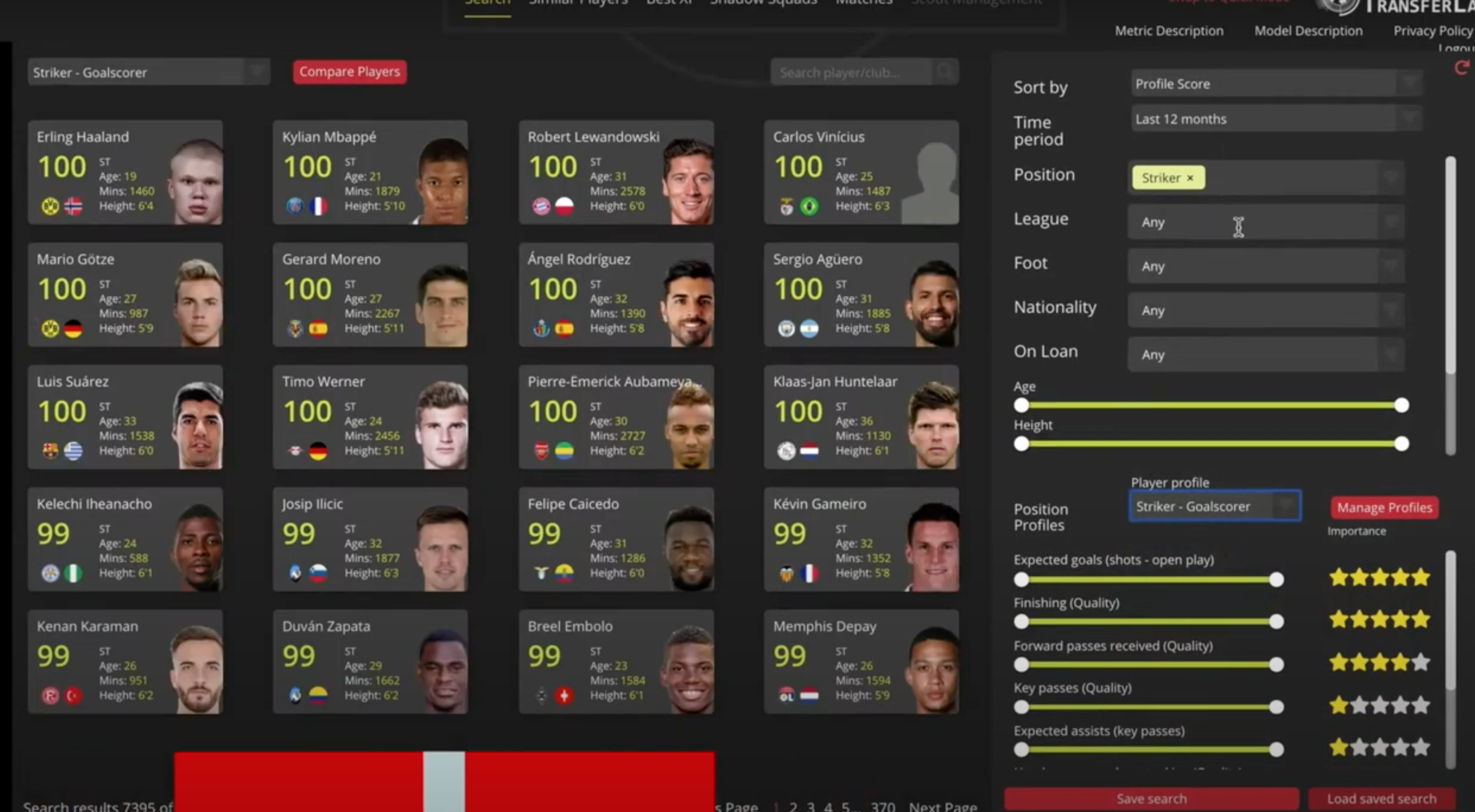 Player profiles inside TransferLab